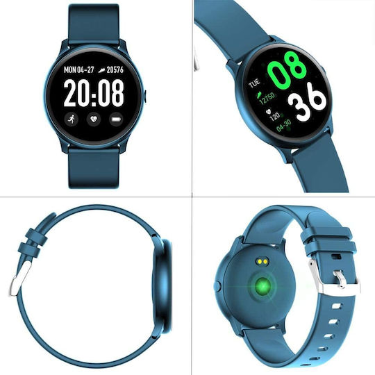 Kingwear Smartwatch Idealstore 1,3 Zoll HD Touchscreen Wasserfest Schrittzähler Herzfrequenzmesser Blutdruckmesser Sitzende Erinnerung Sportmodus Blau