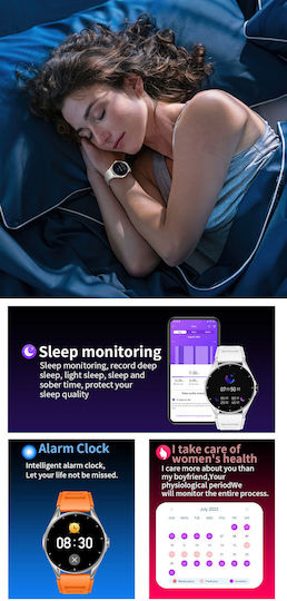 Delta Pro Smartwatch Idealstore 1.43" Amoled тъчскрийн Android Ios високоговорител Bluetooth обаждане аларма време гласов асистент фитнес тракер женска функция монитор на сърдечната честота монитор на кръвното налягане SpO2 оксиметър мулти-спорт оранжев