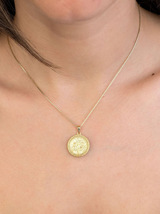 Kiriakos Gofas Pendant Kids Talisman Double Sided with Chain Konstantinato made of Gold 9K KN570