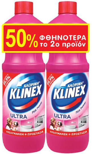 Klinex Ultra Protection Παχύρρευστη Χλωρίνη με Άρωμα Pink Power 2x1.25lt