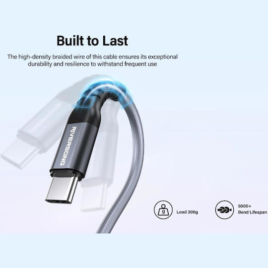 Riversong USB 2.0 Cable USB-C male - USB-C 100W Γκρι 1.2m CT50