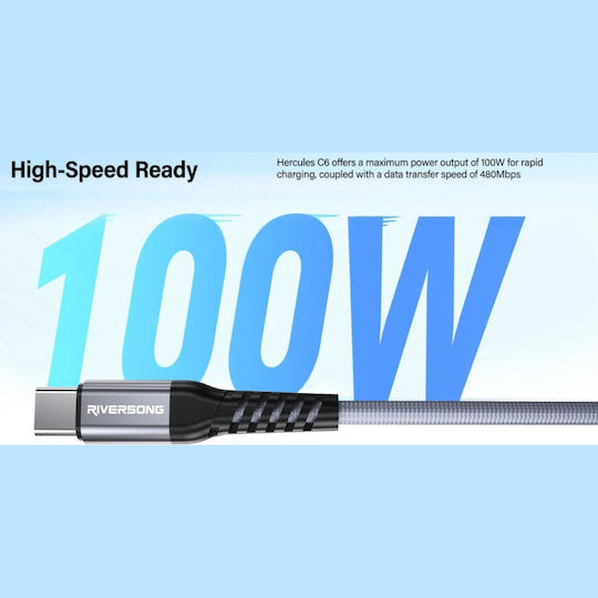 Riversong USB 2.0 Cable USB-C male - USB-C 100W Γκρι 1.2m CT50