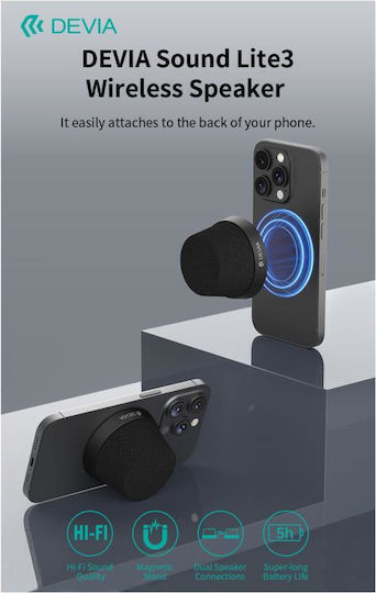 Devia Sound Lite3 Ηχείο Bluetooth 5W με Διάρκεια Μπαταρίας έως 5 ώρες Μαύρο