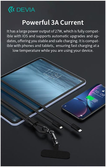 Devia USB-C to Lightning Cable 27W Μαύρο 1.6m