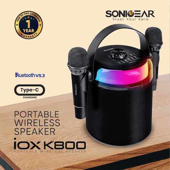 Sonic Gear Ηχείο Karaoke με Ασύρματα Μικρόφωνα και Εφέ Φωτισμού IOX K800 IOX-K800-B Μαύρο
