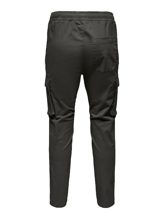 Trousers Cargo Elastic in Tapered Line Dark Gray