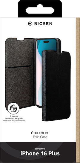 Husă Bigben iPhone 16 Plus Folio Wallet Funcție Stand Neagră