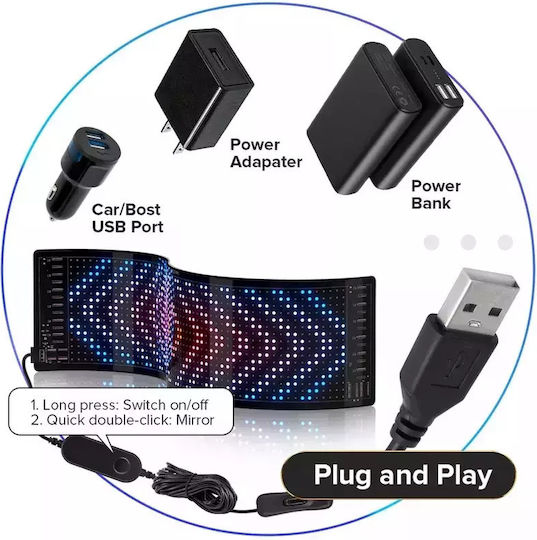 Flexible RGB LED Car Sign Bluetooth Animated Images Text via App 16x96mp