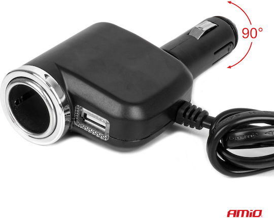 AMiO Car Charger 120W with Ports: 1xUSB 4xLighter with Cable Embedded Black Color