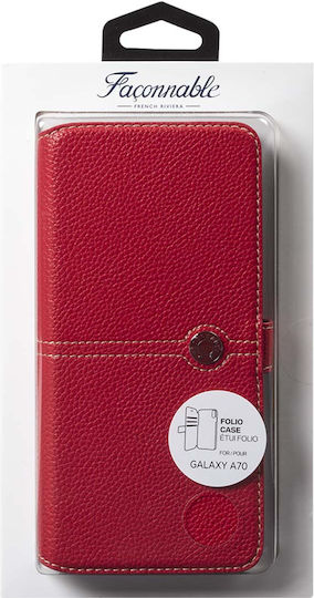 Façonnable Case Samsung Galaxy A70 Folio Sellier Lacquered Button Red