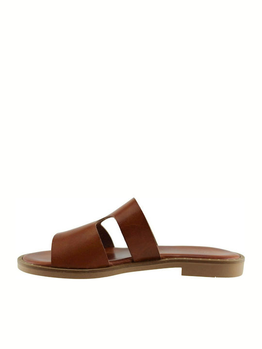 Leather Women's Flat Sandals in Tabac Brown Color