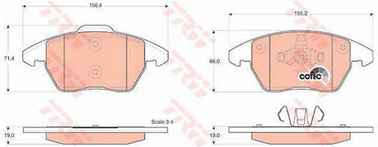 Set plăcuțe de frână față TRW Audi A1 Citroen C4 Peugeot 207 208 Seat Ibiza IV Skoda Citigo 71,4mm 156,4mm 19,0mm
