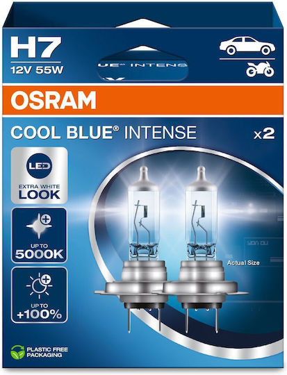 Osram Lamps Car Cool Blue Intense H7 Halogen 5000K Cold White 12V 55W 2pcs