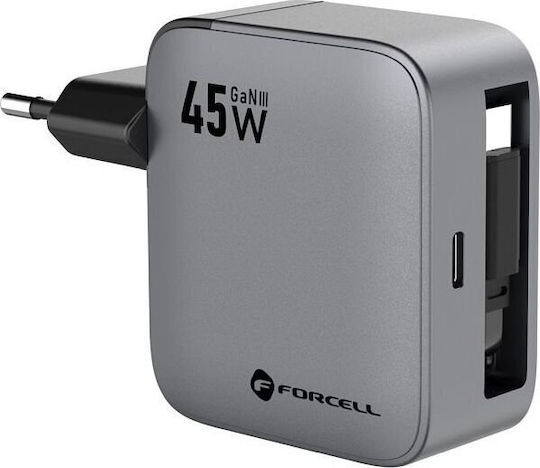 Forcell Φορτιστής Χωρίς Καλώδιο GaN με Θύρα USB-C 45W Power Delivery / Quick Charge 4.0 Γκρι (F-Energy VT-R5)
