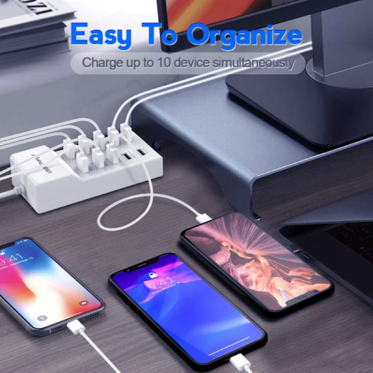 Suport de Încărcare cu 10 Porturi USB-A 50W în culoarea Alb (A-017)