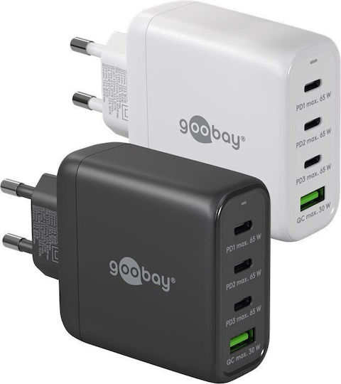Goobay Φορτιστής Χωρίς Καλώδιο GaN με Θύρα USB-A και 3 Θύρες USB-C 68W Power Delivery Λευκός (64822)