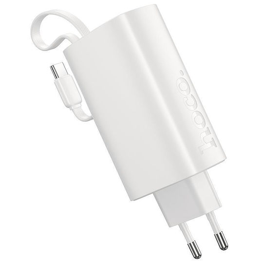 Hoco Hoco Φορteur mit USB-C Ausgangsanschlüsse und Kabel USB-C 20W Stromlieferung Weiß (J148)