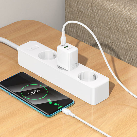 Borofone Charger with USB-A Port and USB-C Port and Cable USB-C - USB-C 20W Power Delivery / Quick Charge 3.0 Whites (BN27)