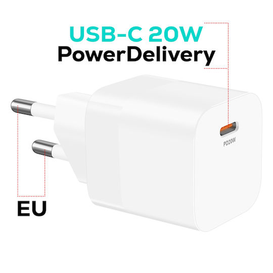 BWOO Φορτιστής Χωρίς Καλώδιο με Θύρα USB-C 20W Power Delivery Λευκός (CDA155)