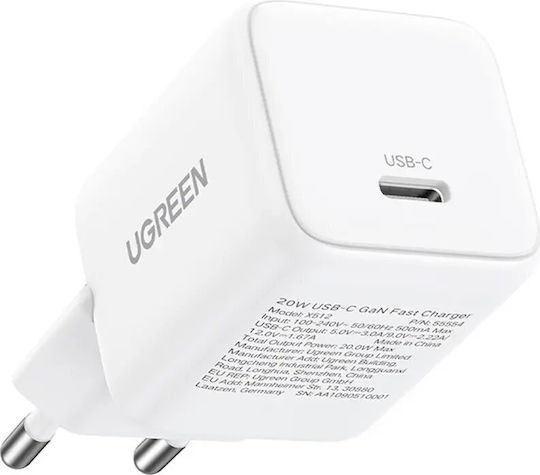 Ugreen Charger GaN with USB-C Port and Cable USB-C - USB-C 30W Power Delivery / Quick Charge 4.0 Whites (X513)