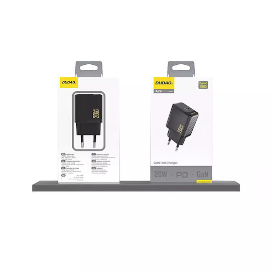 Dudao Φορτιστής Χωρίς Καλώδιο GaN με Θύρα USB-C 20W Power Delivery Μαύρος (A26)