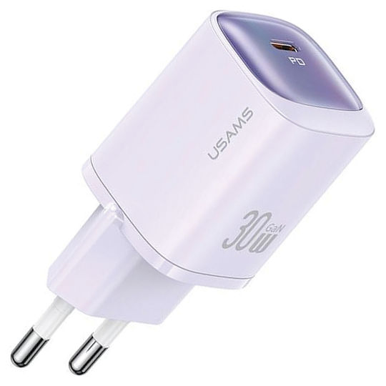 Usams Charger Without Cable GaN with USB-C Port 30W Power Delivery Purple (CC251)