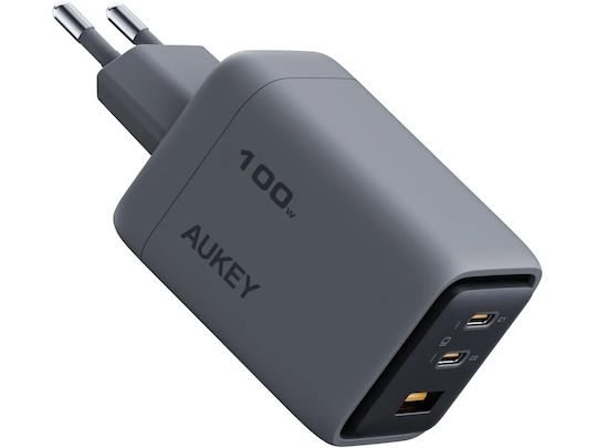 Aukey Charger Without Cable with USB-A Port and 2 USB-C Ports 100W Power Delivery / Quick Charge 5.0 Gray (PA-C5)