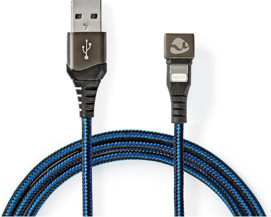 Nedis Lightning USB-A Плетен Кабел 1м 180° Конектор Игра Син