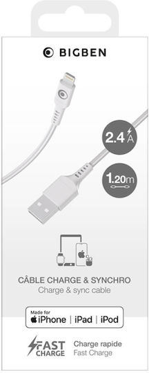 Bigben Connected Usb-a/lightning 2.4a Fastcharge 12w 1.2m Charging Transfer Cable White