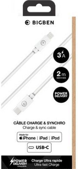 Bigben Connected USB-C Blitzkabel 3a 60w Power Delivery Lade Synchronisationskabel 2m Weiße