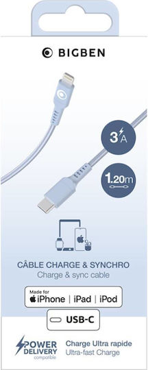 Bigben Connected Usb-c/Lightning 3a Power Delivery 60w Lade- und Übertragungskabel 1,2m Blau
