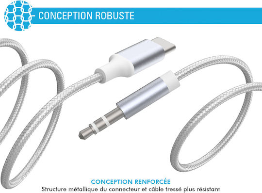 Force Power Audio Kabel Usb-c Zu Jack 3.5mm Nylon Geflochten Verstärkt 1,2m Weiß