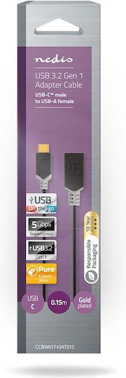 Nedis USB Typ-C Männlich Zu USB-A-Buchse 60W 5 Gbps Lade Daten Kabel 0,15m Schwarze