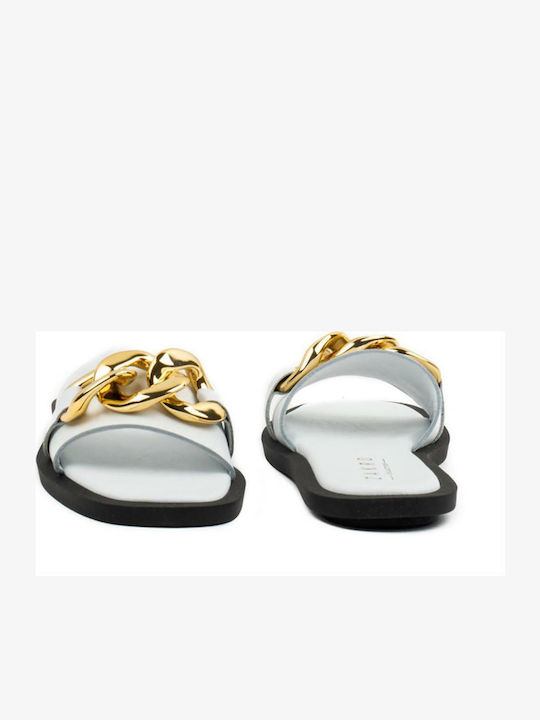 Leather Women's Flat Sandals in White Color