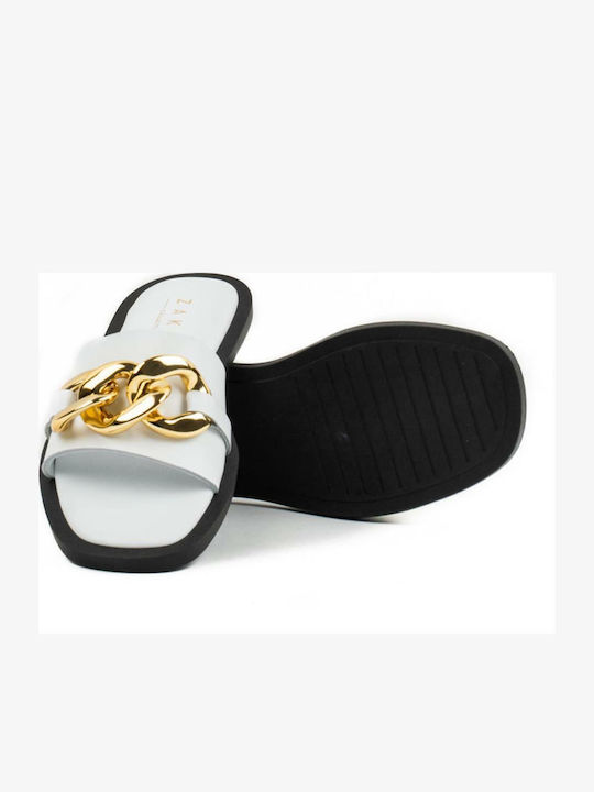 Leather Women's Flat Sandals in White Color