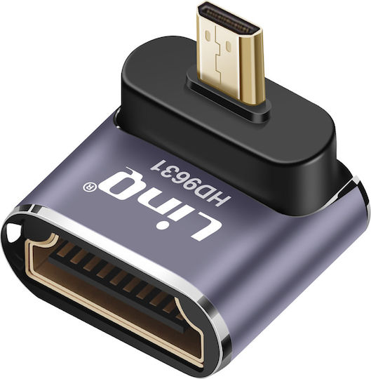 Linq 8K UHD HDMI Female to Micro HDMI Male 90° Right Angle Compact Video Adapter Gray