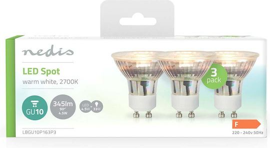 Nedis Pack 3 LED GU10 Spots 4.5W 345lm 2700K IPX2 Vintage Bulbs White