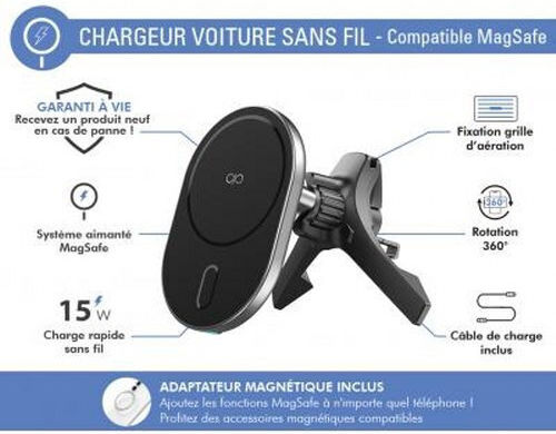 Force Power Car Charger Air Vent Compatible Magsafe 15w Black