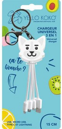 Yello Koko 3 In 1 Usb A Micro Usb Usb C Lightning Cable 0.15m Dog White
