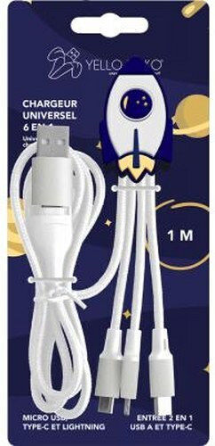 Yello Koko Andy Xxl 5-in-1 Micro-USB USB-C Blitzschlag Zu USB-A-C Raketen Kabel 1m Weiße Blaue