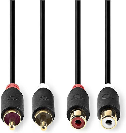 Nedis Audio Cable Double Rca Male To Double Rca Female 2m Charcoal-grey