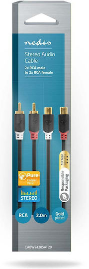 Nedis Audio Cable Double Rca Male To Double Rca Female 2m Charcoal-grey