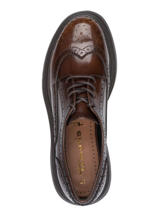 Women's Patent Leather Oxford Shoes Brown