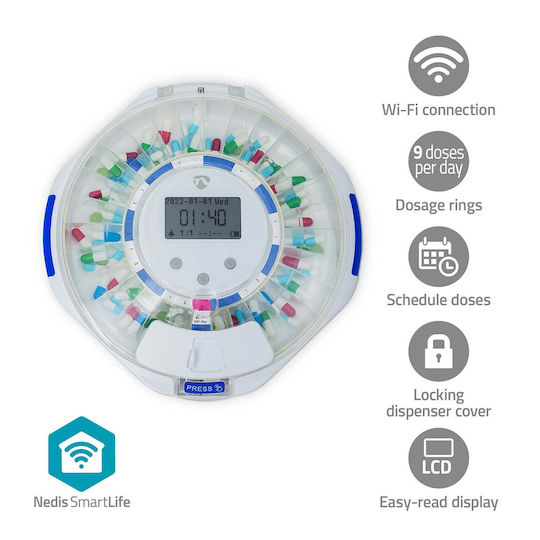 Nedis Wi-fi Pill Dispenser 28 Compartments Lcd Screen White