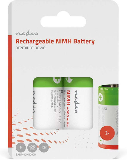 Nedis Set 2 Rechargeable Batteries Nimh-c 1.2v Dc 4000mah Hr20 Pre-charged
