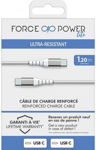 Force Power Verstärktes Usb C Usb C 3a 60w 12.000 Biegsamkeitsresistentes Kabel 1,2m Weiß