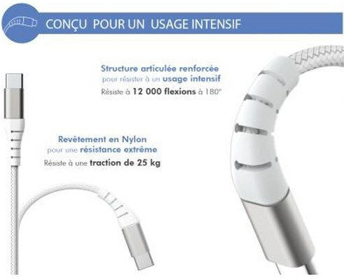 Force Power Verstärktes Usb A Usb C Kabel 1,2m 3a 15w Widerstandsfähig Gegen 12.000 Biegungen Weiß
