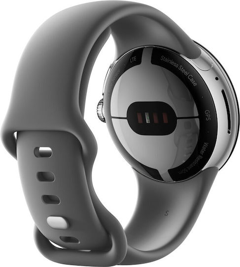 Google Pixel Watch Stainless Steel 41mm with Heart Rate Monitor (Polished Silver case/Charcoal Active band)