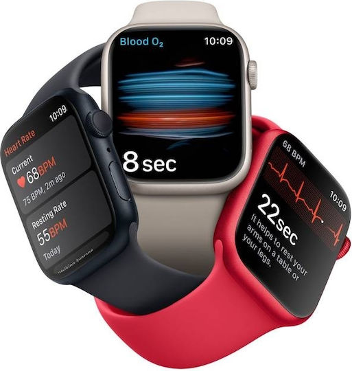 Apple Watch Series 8 Aluminum 41mm Waterproof with Heart Rate Monitor (Midnight with Midnight Sport Band - S/M)