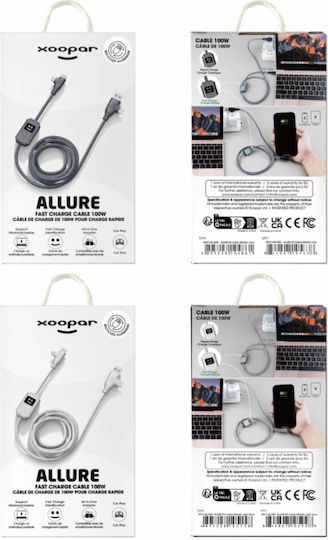 Xoopar 4 În 1 Cablu De Transfer Și Încărcare Usb A+C Usb C+ Lightning Gri Deschis